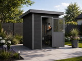 Linholm WPC Gartenhaus Linia 2020 inkl. Dachrinnen-Set, 2-farbig Grau/Anthrazit
