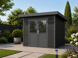 Linholm WPC Gartenhaus Linia 2824 inkl. Dachrinnen-Set, 2-farbig in Grau/Anthrazit